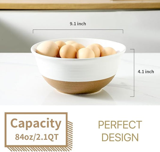 Ceramic Serving Bowls,84 Ounce Stackable Salad Bowls for Kitchen,9 Inch Large Mixing Bowls for Cereal,Pasta,Soup and Oatmeal,Serving Dish Set of 2,Gift for Housewarming,Microwave Safe,White