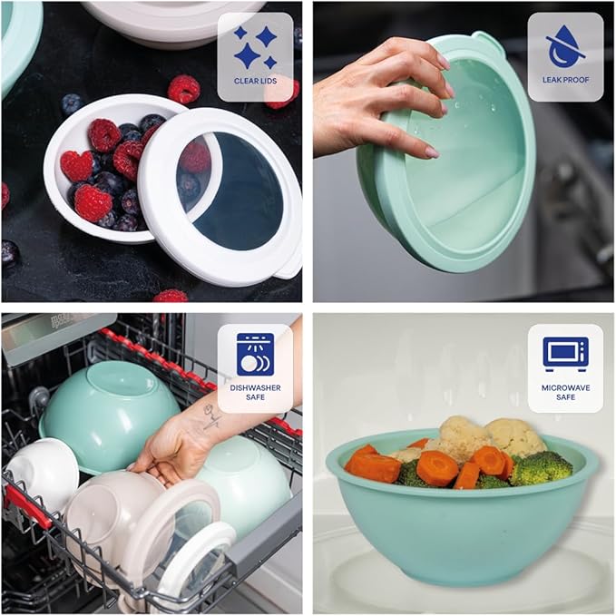 WHYSKO Mixing Bowl Set, 12 Piece Colorful Plastic Mixing Bowls with Lids Set for Food Prep Storage and Serving, Dishwasher Safe Microwave Safe for Kitchen Baking Cooking