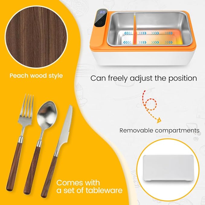 Cordless Electric lunch box, Battery Powered Heated Lunch Box，Food Heate 1L Adjustable heating time Comes with tableware and insulated bag Used for trucks, camping, offices