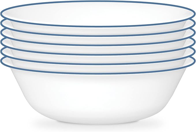Corelle 6-Piece 18oz Round Bowls, Vitrelle Triple Layer Glass, Perfect for Soup, Cereal and Snacks, Lightweight, Chip and Scratch Resistant, Microwave and Dishwasher Safe, Botanical Stripes