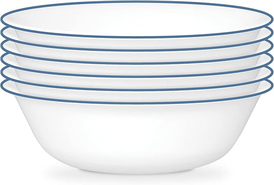 Corelle 6-Piece 18oz Round Bowls, Vitrelle Triple Layer Glass, Perfect for Soup, Cereal and Snacks, Lightweight, Chip and Scratch Resistant, Microwave and Dishwasher Safe, Botanical Stripes