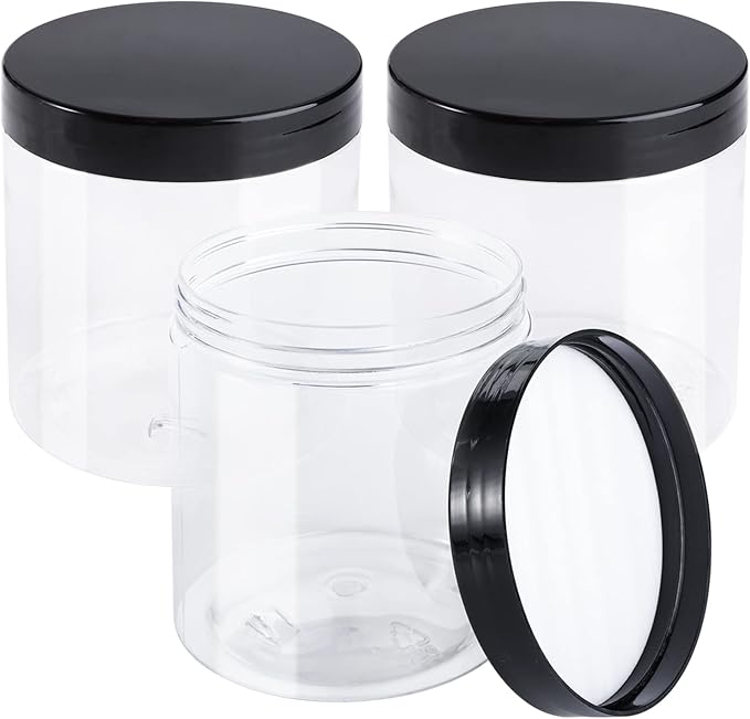 Tosnail 16 Pack 17 oz Clear Plastic Jars with Black Lids, Leak-Proof Round Food Safe Storage Containers for Kitchen Use, Beauty Products, Spices and More
