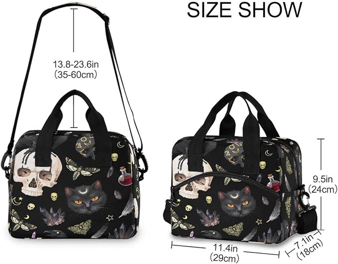 MNSRUU Insulated Lunch Bag with Goth Skull Moth Design - Reusable Leakproof Lunch Cooler Tote for Work, School