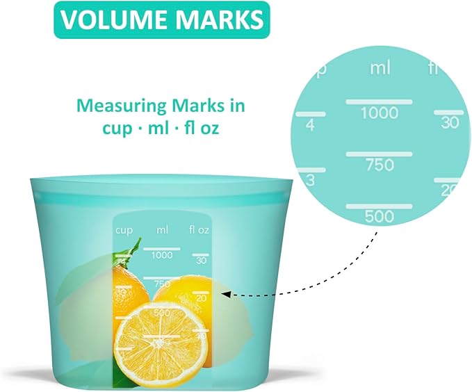 Reusable Food Bags, 12 Pack 100% Silicone Food Storage Bags Stand Up Zip Lock Container, Freezer Microwave Oven Dishwasher Safe, 4 Large 4 Medium 4 Small, Aqua