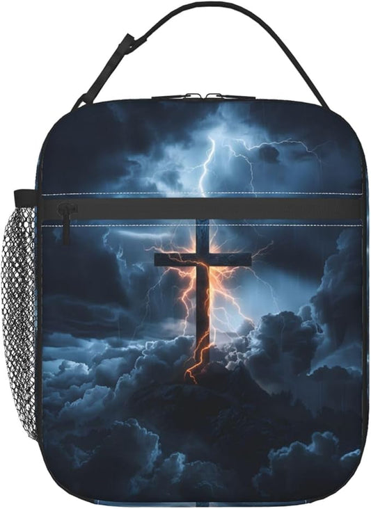 Insulated Lunch Box for Kids Boys Girls, Reusable Lunch Bag for School, Office, Work, Picnic, Travel, Cross with Lightning Lunch Box