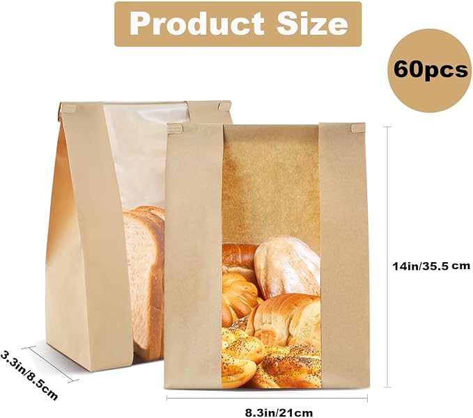 100 Pack Bread Bags for Homemade Bread Sourdough Bread Bags with Tin Strip Large Bakery Bags with Window Paper Bread bags