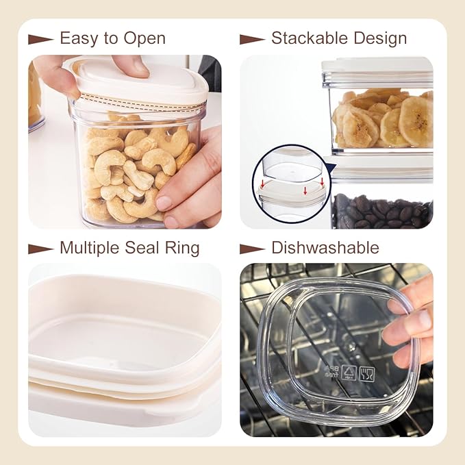 12-Piece Airtight Food Storage Containers Set – 6x 230ML, 5x 390ML & 1x 880ML BPA-FREE Plastic Kitchen Canisters with Lids for Dry Food, Snacks, Spices, Pantry Organization (White)