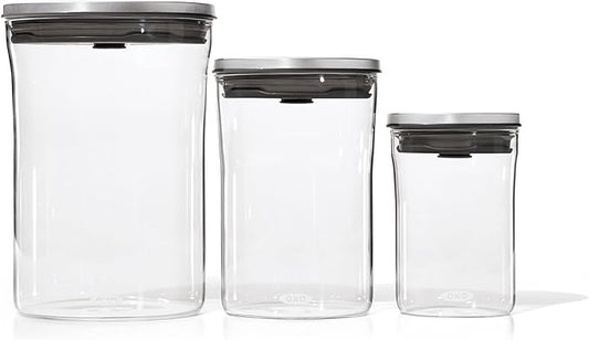 OXO 3 Piece Food Storage POP Glass Container Set - 0.6, 1.5, and 3.3 Quart