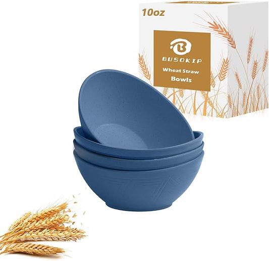 Small Dessert Bowl 5 Inch - 10 OZ Wheat Straw Bowl Unbreakable Plastic Bowls Reusable Lightweight Snack Bowls for Outdoor Microwave and Dishwasher Safe - Blue