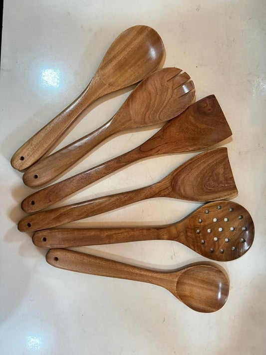 Natural Wood Non-Stick Cooking Utensil Set – Durable Wooden Kitchen Tools for Serving, Stirring, and Cooking | Eco-Friendly, Heat-Resistant, and Scratch-Proof