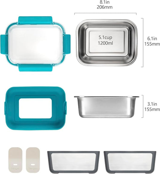 Stainless Steel Lunch Box with Silicone Sleeve/Metal Bento Box with 3 Compartments, Leak-Proof Lunch Container, Metal Food Storage for Travel, Work,Microwavable Dishwasher Safe-41Oz Extra Large