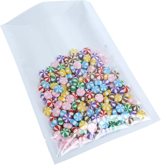 QQ Studio 100 PCS Metallic Mylar Foil Open Top Sealable Bags (8x12cm(3.1x4.7"), Clear & White)