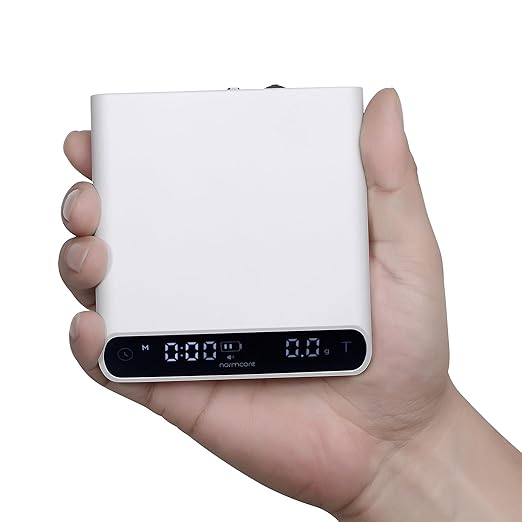 Normcore Espresso Scale V3, Pour Over Drip Coffee Scale, Pocket Barista Scale with Timer, Anodized Aluminum Body with Back-Lit LCD Display, White