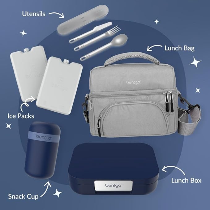 Bentgo Modern - Leak-Resistant Bento Lunch Box For Adults, Teens, & Larger Appetites; Reusable BPA-Free Meal Prep Container with 3 or 4 Compartments, Dishwasher/Microwave Safe; 44oz (Navy)