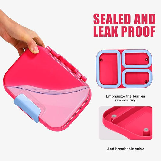 Stainless Steel Lunch Box Leakproof 1000ml Bento Box with 3-Compartment Removable Tray, Eco-Friendly Food Container for Kids & Adults, Office, Travel, BPA Free (RoseRed)