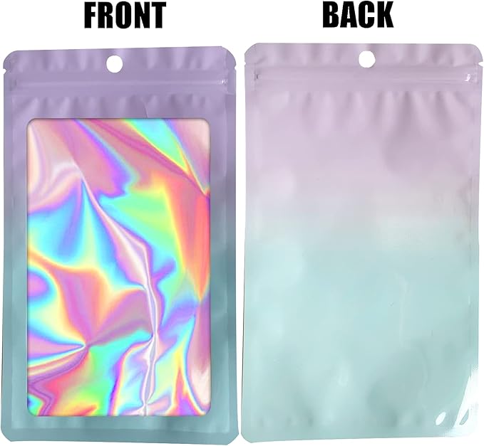 100 Pieces Resealable Mylar Bags, Smell Proof Bags with Clear Window for Food Storage Party Favor Packaging Small Business (Purple&Light Blue, 2.4×4)