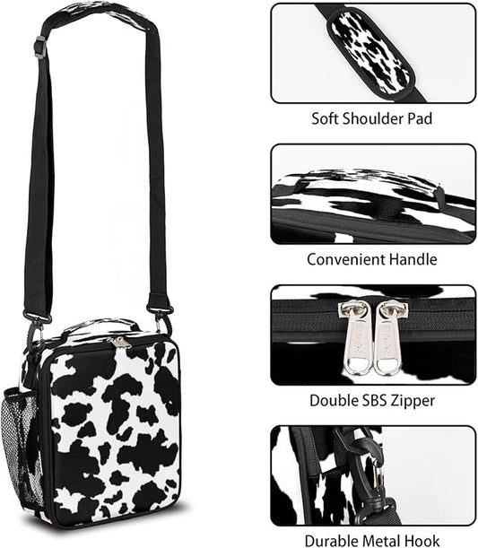 Pardick Kids Lunch Box for Boys Girls Cow Print Lunch Bags Animal Cow Kids Lunch Bag Insulated Meal Tote with Adjustable Shoulder Strap for School Picnic
