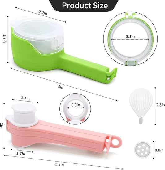 6Pcs Bag Spout Clip,Bag Clips for Food,Snack Sealing Clips with Pour Spouts,Kitchen Chip with 4pcs Adhesive Hooks, for Cereal Kitchen Food Storage Organization(2L+4S)