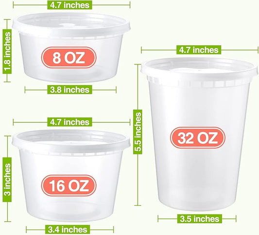 120 Set Deli-Containers-with-Lids: [8oz 16oz 32oz] Combo Plastic-Food-Storage-Containers-with-Lids, Microwaveable & Freezer Safe To-Go-Containers, Leak-proof Meal-Prep-Containers