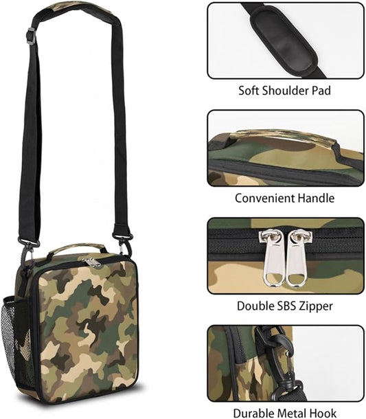 Kids Lunch Box for Boys Girls Camo Print Lunch Bag for Kids Insulated Lunch Bag Tote with Adjustable Shoulder Strap Teens Lunchbox Cooler School Picnic