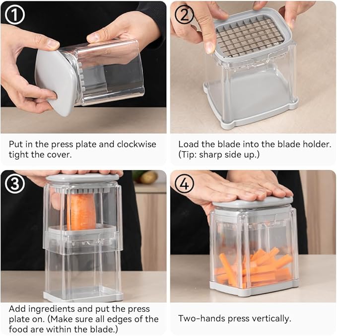 French Fry Cutter 3 in 1 Potato Onion Chopper Multifunction Egg Apple Slicer Kitchen Vegetable Cutter Dicer for Cucumber, Tomato, Zucchini, Carrot, Citrus Stainless Steel Blade