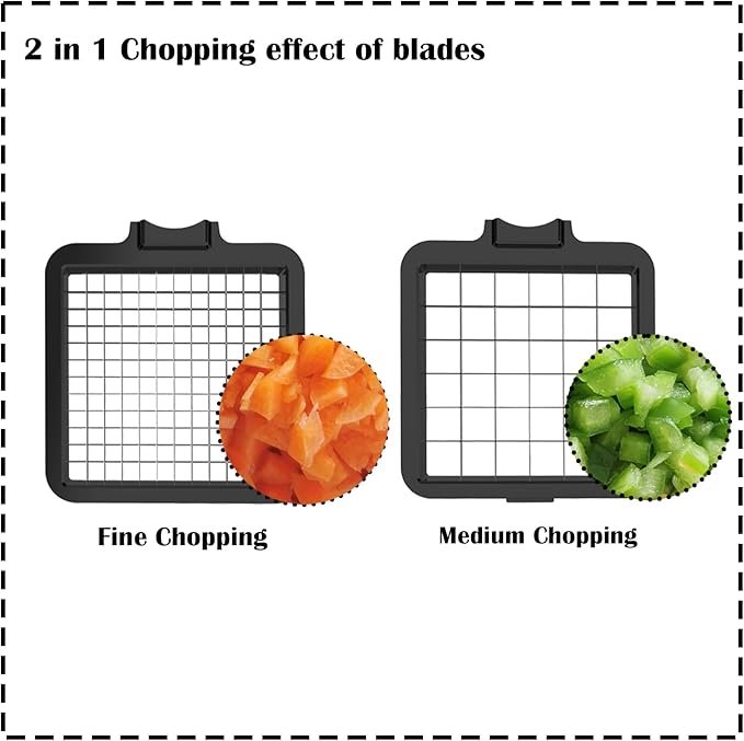 Stainless Steel Vegetable Chopper with 6mm/12mm Concavo-Convex Occlusion Dicing Blades & Leakproof Container for Camping & Salad Prep (White & Black 2in1)