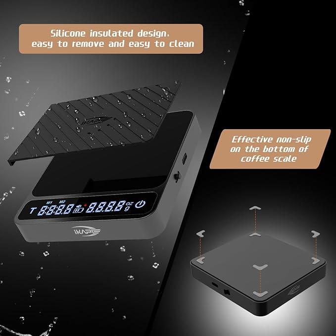 IKAPE Digital Coffee Scale, Premium Aluminium Espresso Scales with Timer, 2kg/0.1g High Precision Rechargeable Drip Espresso Scale with Tare Function, LED Display(Black)