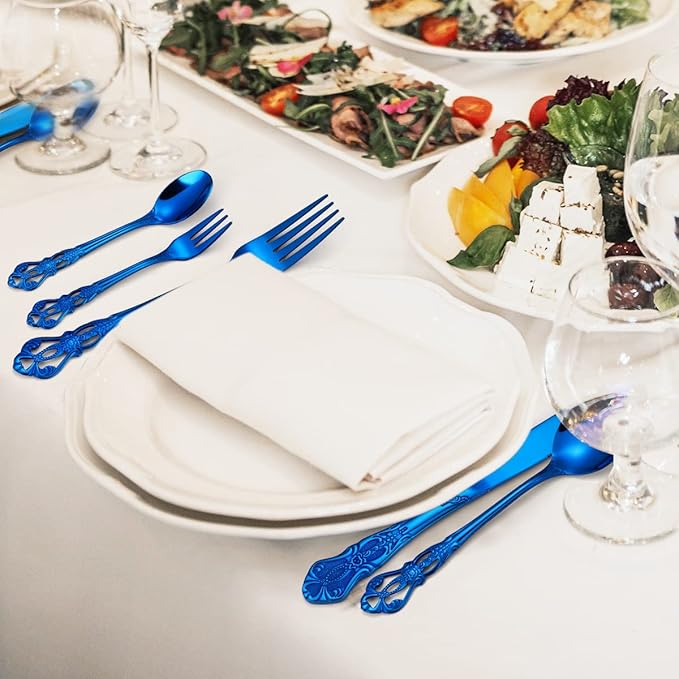 AARAINBOW 7 Pieces Stainless Steel Flatware Set Portable Reusable Cutlery Set Travel Utensils Set Including Chopsticks Knife Fork Spoon Straws Cleaning Brush Dishwasher Safe (G-Blue)