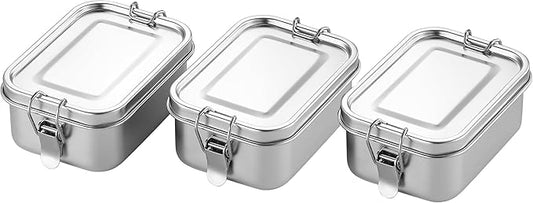 3-Pack 550ml (18.6 oz) Stainless Steel Bento Lunch Box Containers with Lids - Waterproof Metal Food Storage - Snack Prep Trays and Tiffin Carriers