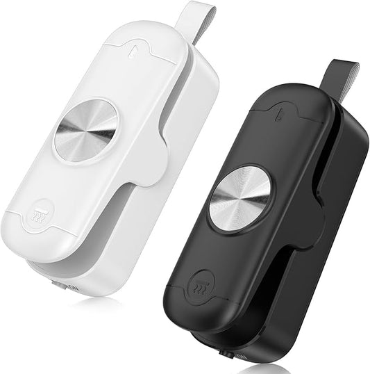 2 Pack Mini Bag Sealer, 2 in 1 Sealer and Cutter, Portable Heat Sealer Machine, Chip Heat Resealer for Snacks & Food Storage, Black/White (Batteries Included)