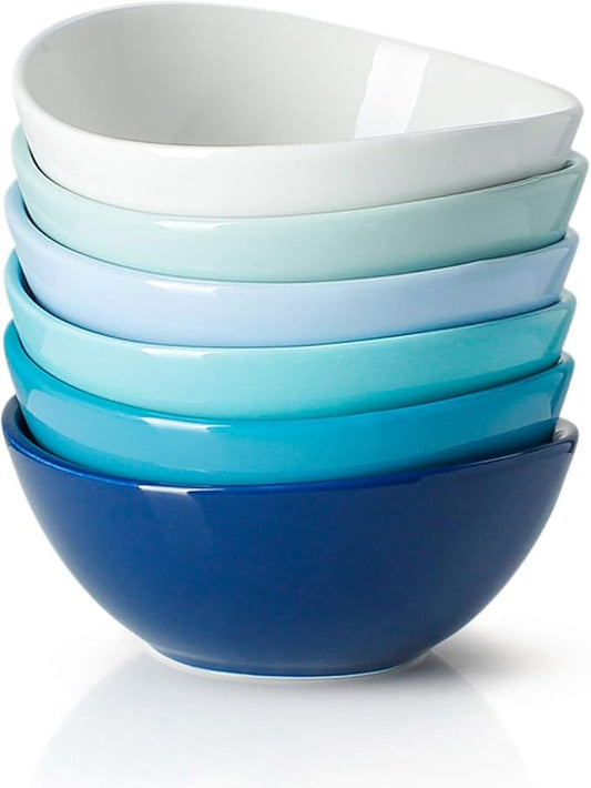Sweese 5 Inch Porcelain Small 10 oz Bowls Set of 6, for Dessert | Ice cream | Soup | Rice | Fruits | Small Portions - Microwave, Dishwasher, and Oven Safe - Cool Assorted Color