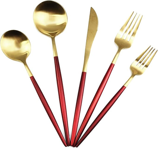 5-Piece 18/10 Stainless Steel Matte Gold Silverware Set, Kitchen Tableware Set, Dishwasher Safe