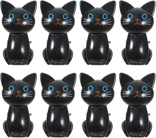 BESTonZON Potato Chip Bag Clips, 8PCS Cat-Shaped Bag Clips, Kitchen Food Bag Clips for Airtight Seal Multipurpose Clips, Paper Clips Cute Cat Clips for Kitchen Organization and Home Use (Black)