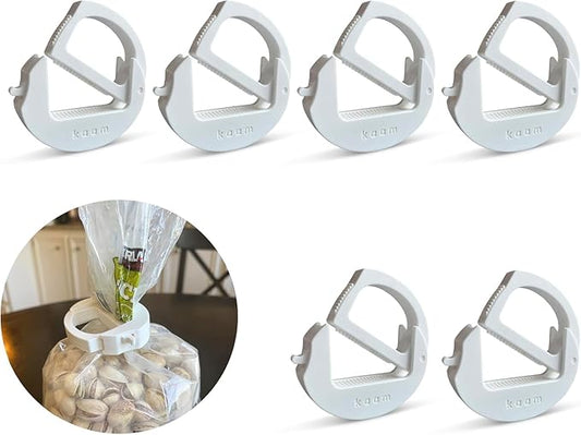 Bag Clip, chip Clip, Food Clip, Bread Clip | Heavy Duty, Adjustable, one Size fits All, Stackable, Magnetic, Fridge & Freezer Safe, Hook-able,Built to Last, Ergonomic (Fluffly Cloud, 6 Pack)