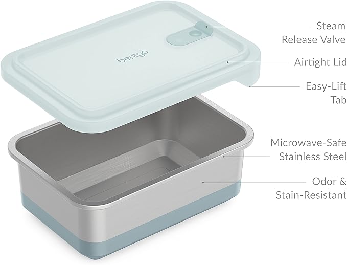Bentgo® MicroSteel® Heat & Eat Container - Microwave-Safe, Sustainable & Reusable Stainless Steel Food Storage Container with Airtight Lid for Eco-Friendly Meal Prepping (Family Size - 8.5 Cups)