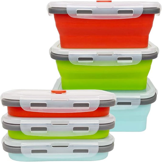 CARTINTS Set of 3 Collapsible Food Storage Containers Collapsible Silicone Bowls, Silicone Lunch Containers with Airtight Lids, Microwave and Freezer Safe, 500ml