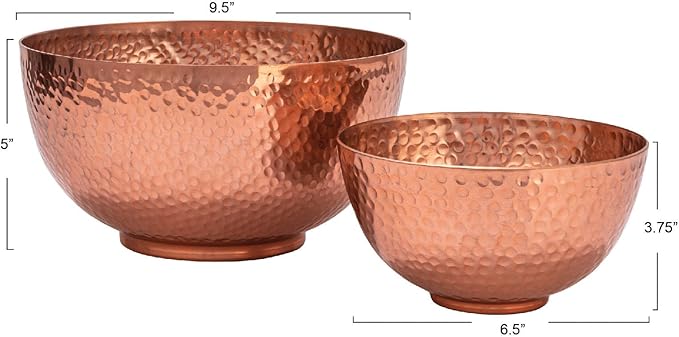 Bloomingville Round Hammered Metal Bowls, Set of 2 Sizes, Copper Finish