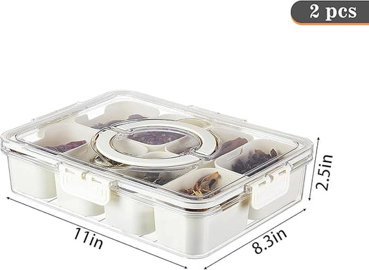 Eanpet 2Pack Divided Veggie Tray with Lid and Handle 8 Compartment Serving Tray with Dividers Portable Travel Snack Containers Stackable Snackle Box Charcuterie Container for Fruit,Vegetable,Salad