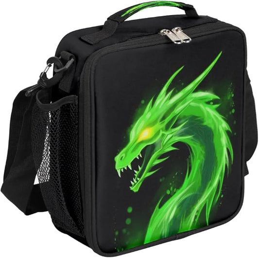 Kids Lunch Box for Boys Girls Green Dragon Animal Lunch Bag for Kids Insulated Lunch Bag Tote with Adjustable Shoulder Strap Teens Lunchbox Cooler School Picnic