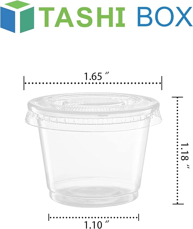 TashiBox 400 Sets - 1 oz Portion Cups with Lids, Disposable Plastic Cups for Sauce,Portion Control, Salad Dressing, & Medicine, Small Plastic Condiment Container