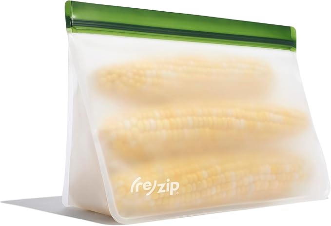 (re) zip Stand-Up Half Gallon (2 Quart) Reusable Food Storage Bag | BPA-Free, Food Grade, Leakproof, Freezer, and Dishwasher Safe | Pine