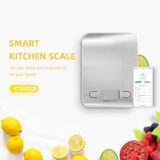 Fitdays Food Scale with Nutritional Calculator, Digital Kitchen Scale for Weight Loss, Smart Food Weight Scale with App for Calorie Cooking, Grams and Ounces, White, 11lb/5kg (KT630-WHITE)