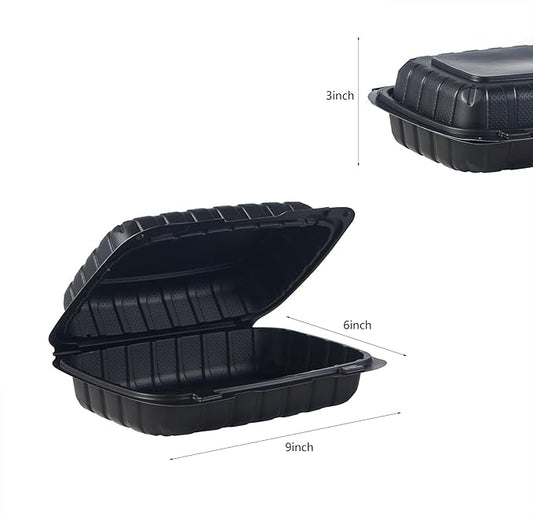 9X6 1-Compartment 50-Pack Plastic Clamshell Containers Food To Go Box Heavy Duty Disposable Hinged With Secure Snap Lid (Formerly FULING)