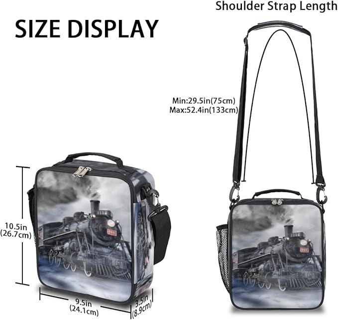 Express Locomotive Train Kids Lunch Box Vintage Train Insulated Lunch Bag Tote for Girls Boys Cooler Freezable Meal Prep Bag with Shoulder Strap Waterproof Lunch Container for School Office Picnic