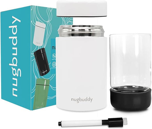 Smell Proof Container - Vacuum Insulated With Nested Glass Jar - UV Protection, Temperature Controlled Storage - Air Tight Stash Jar - Whiteboard Finish + Marker Included- 300 ml (3/4 Oz)