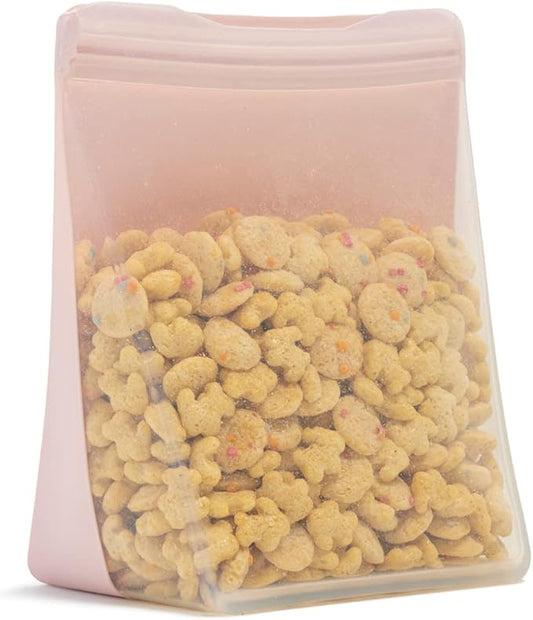 W&P Porter Silicone Reusable Storage Bags, Stand-Up Variety 2 Pack (36oz, 50oz), Blush, Food Storage Container, Microwave and Dishwasher Safe, Easy Cleaning