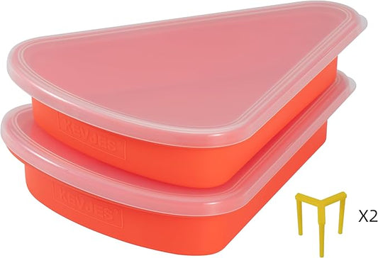 2-Pack Reusable Silicone Leftover Pizza Slice Storage Container with Air-tight Lids-BPA Free,Fits Single Slice up to 16”,Save Space,Refrigerator organizer(2 Red)