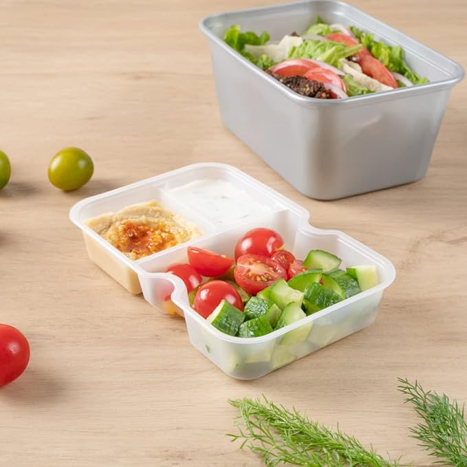 Restaurantware TRAYS ONLY: Futura 10 Ounce Trays For Meal Prep Containers 100 Microwavable Trays For 32 Or 37 Ounce Containers - Containers Sold Separately 3 Compartments White Plastic Food Trays