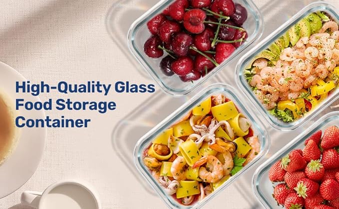 YSSOA Food Meal Prep Containers with Lids, All Temp Food Storage Container,BPA-Free,Airtight Glass Lunch Boxes,Ideal for Lunch, Meal Prep & Leftovers,Microwave, Oven,Dishwasher Friendly,4 Packs