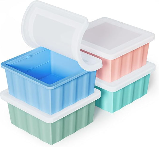 Silicone Freezer Tray for Soup Ice Cubes: 2-Cup Freezing Tray with Lid for Meal Prep - 4Pack Silicon Soup Portion Freeze Tray Make Stock Souped Ice Cube